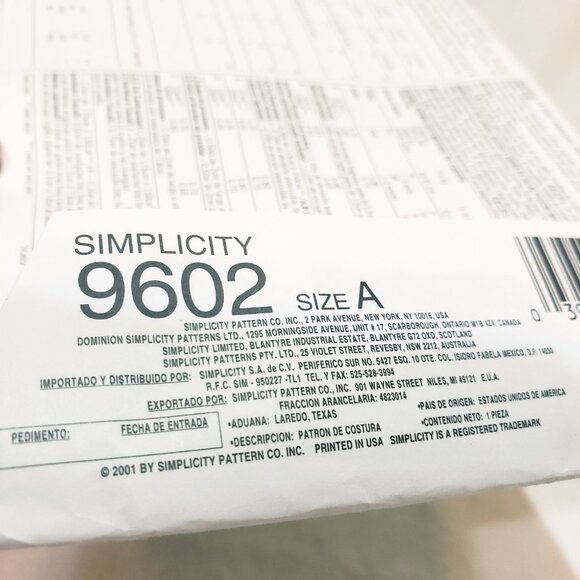 Infant Babies Dress Hat Romper Simplicity 9602 Size XXS - L Uncut 2001 Uncut - Picture 5 of 6